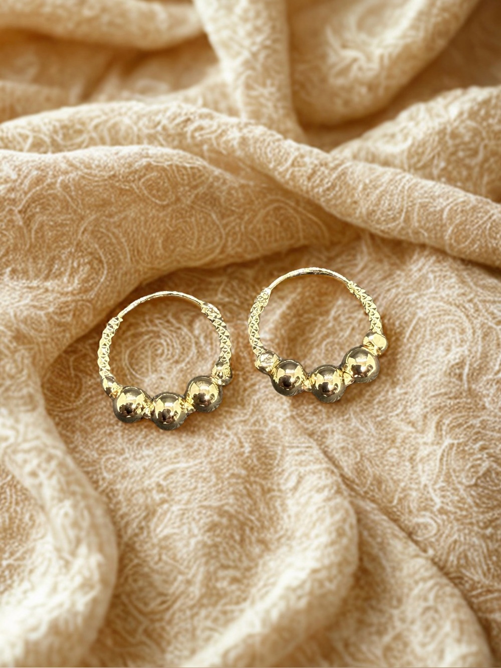 💛Gold-Filled Bead Accent Hoop Earrings/NIP💛